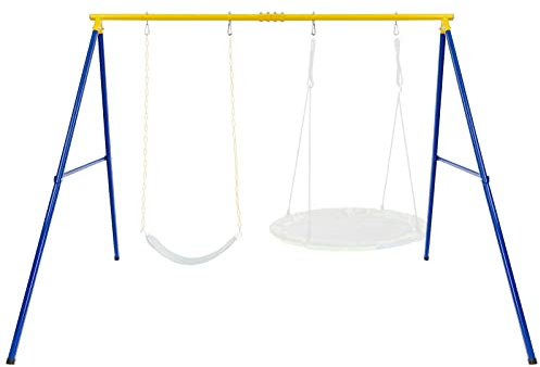 GOPLUS Portique Balançoire Exterieur, Cadre Support de Nid d’Oiseaux pour Adulte et Enfant,Portique Balancoire 2 Places Charge 300KG(Jaune,sans Balançoire)