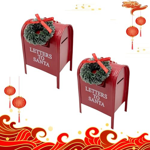HPQ Weihnachtsdekoration, Brief an den Weihnachtsmann, Briefkasten-Ornamente, 2 Stück, rote Weihnachts-Hängeornamente, Dekorationen für Weihnachten, Urlaub, Dekoration