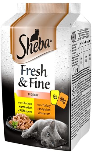 Sheba Fresh Fine Sachet – Nassfutter für Katzen in Sauce mit Huhn und Truthahn 36 Portionsbeutel 6 x (6 x 50 g)