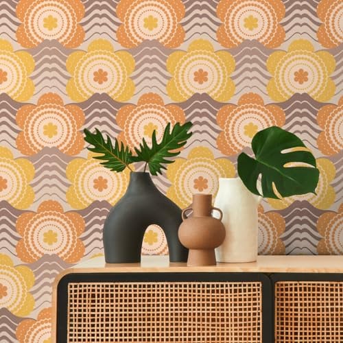 A.S. Création Retro-Tapete 70er Jahre 0,53 x 8,5 m -Tapete-Vintage mit Blumenmuster in Braun, Orange, Gelb - Vliestapete Retro Chic Made in Germany - 395395