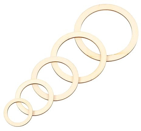 Lot de 205 Anneaux en Bois Non Finis, 205 Pièces, Cercles en Bois Brut, 5 Tailles, Légers, Robustes, Lissants, Simples, Anneaux de Couronne en Bois pour Travaux Manuels,