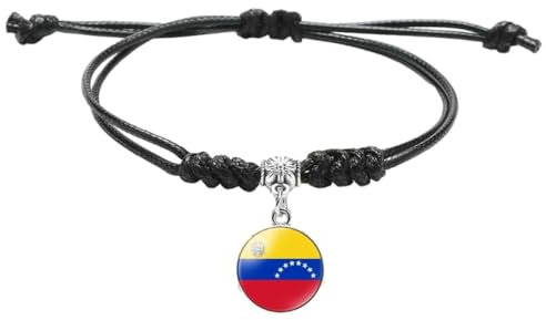 Pulsera Trenzada Con La Bandera De Venezuela - Brazalete Tejido Ajustable De Tendencia Pulsera De Pareja De Joyería Patriótica, Encanto Unisex Elegante Colgante De Insignia De La Bandera Nacional R