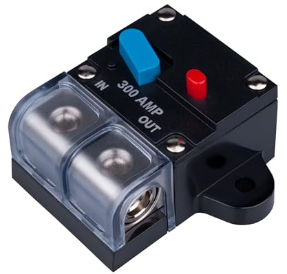 Disjoncteur 300 AMP 300A Porte-fusible en ligne à récupération automatique Réinitialisable DC 12V-48V Volt Disjoncteur Audio Étanche Réinitialisation manuelle pour voiture RV bateau camion