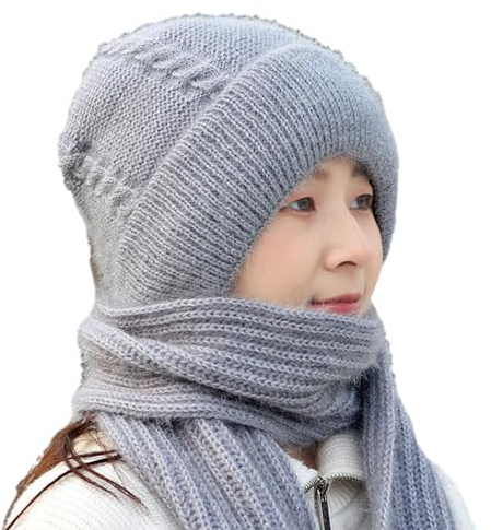tedious Bonnet Coupe-Vent avec Protection auditive intégrée,Chapeaux écharpe à Capuche d'hiver 2 en 1 Femmes,Bonnet tricoté avec Cache-Cou,Chapeau Chaud épais,Accessoires d'hiver Femmes