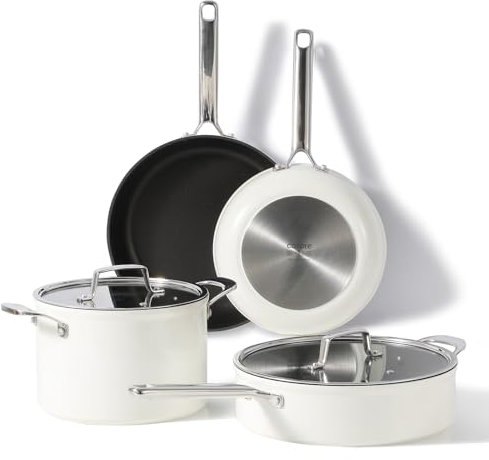 CAROTE Batería de Cocina Inducción, Juego Sartenes Antiadherentes 24/28cm, Olla Honda para Sopa 22cm, Wok 28cm, Acero Inoxidable Mango, Apto para Lavavajillas y Horno, 6 Piezas, para Varias Cocinas