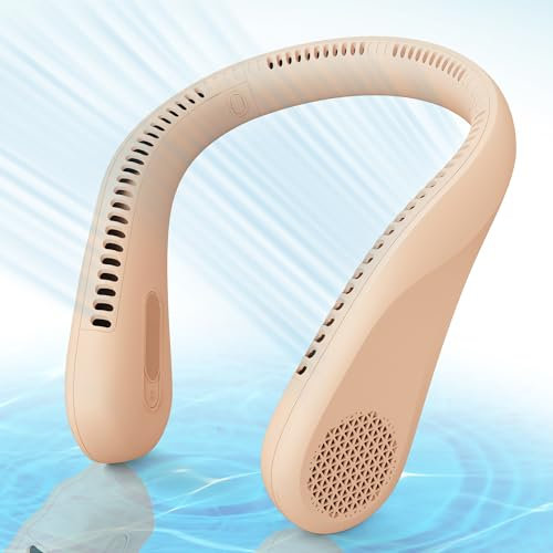 XIUREI Neck Fan, Neck Fans for Women Rechargeable with 5000 mAh & 3 Speeds Bladeless Mini Fan, Portable Neck Fan 360° Airflow Cooling Personal Leafless Fan for Men Women Adult Kids-Pink
