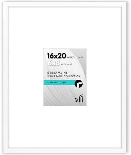 Americanflat 16x20 Picture Frame in White - Use as 6x8 Picture Frame with Mat or 16x20 Frame Without Mat - Thin Border Photo Frame with Plexiglass Cover - Vertical or Horizontal Wall Display | Polished plexiglass front, hangs vertical or horizontal, sawtooth hangers included, secure turn-tab backing
