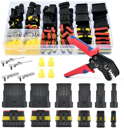 USENG 741Stück Wasserdichte KFZ Kabel Steckverbinder Stecker mit Crimpzange,1/2/3/4/5/6 Polig KFZ Stecker Auto Elektrische Anschluss Stecker Kabelstecker,Auto Anschluss Kit für KFZ Motorrad Boots LKW