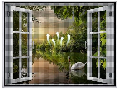 Fliegennetz Fenster, 130x140cm Fliegengitter Balkontür Netz Für Schützen Die Familie Vor Insekten Ohne Bohren, Schwarz