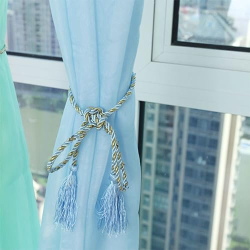 Epinki Blau Durchlässige Vorhänge 2er Set, Einfarbig Transparente Vorhänge Schal, Ösen Vorhänge Polyester Wohnzimmer Dekoschal für Schlafzimmer, Jeder B 86 x H 138cm