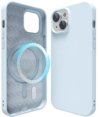 oakxco Silicone Case for iPhone 15 Compatible with Magsafe Magnetic Wireless Charging, Slim Thin Soft Rubber Gel with Magnet, Matte TPU Mag Cover for Women Men, Light Blue