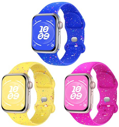 Joehwerr 3 Pack Compatible for Apple Watch Sport Straps 40mm 41mm 38mm 42mm 44mm 45mm 46mm 49mm for Women Men, Recycled Vibrant Speckles Soft Silicone Band for iWatch SE Series 10 9 8 7 6 5 4 3 2 1