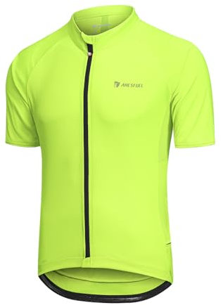 ARESFUEL Radsport Jersey Herren Kurzarm Rennrad Trikots Ultra-Soft 6 Taschen Radsport Top Mountain Bike Jersey 4027 Neon Grün L