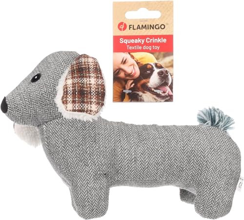 Flamingo Hundespielzeug „Britta Hund Grau“ – Ideal für Labrador, Beagle, Französische Bulldogge und Jack Russell, robust und interaktiv