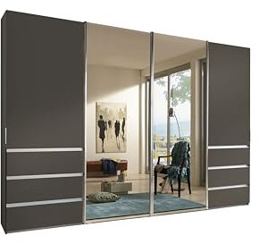 WIEMANN Schwebetürenschrank Kleiderschrank Schlafzimmerschrank 330cm breit, mit Schubladen, Havanna Dekor, mit Spiegel, Höhe 217cm, Malibu