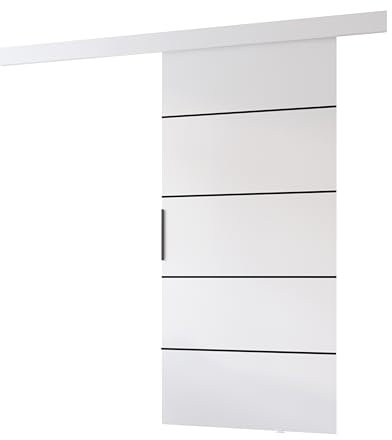 MINIO go for it - Porte Coulissante Interieur 106 cm, Système Porte Coulissante PRIM 2K, Porte Interieur, Portes Coulissantes - Baguette Décorative en Chêne Sonoma, Blanc/Noir