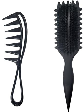 Ruayia Lockenbürste Denman Kit, Curl Brush Haarbürste Strähnenkamm Wide Tooth Comb, Lockenkamm Gepolstert Zahnkämme Hai Zahnkamm Frauen Männer Salon Lockenbürste Grobzinkiger Kamm - Schwarz