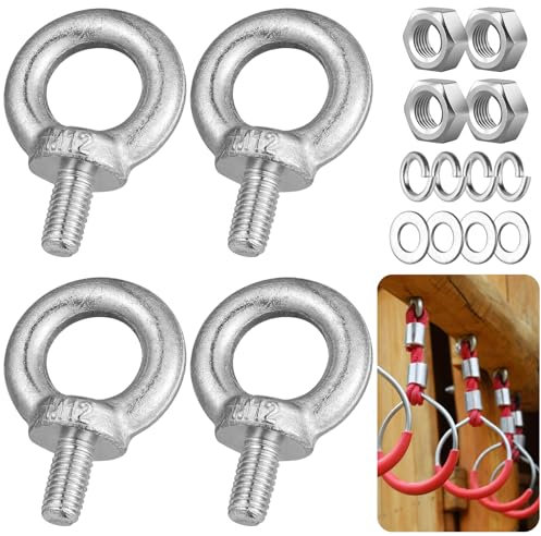 MirraSwit 4 Pezzi Bulloni Occhiello M12, Bullone per Sollevamento, Bullone Occhiello M12, Golfare in Acciaio Inossidabile per Attrezzature di Sollevamento, Corda per Legare