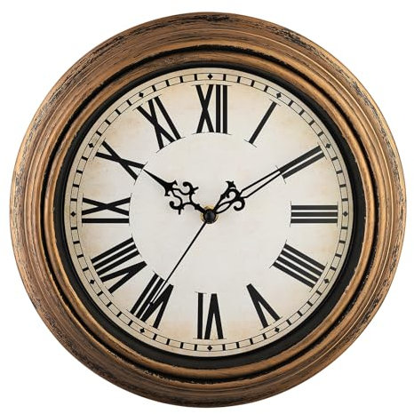 Plumeet Wanduhr Klassisch 30cm Ruhige Retro Wanduhr ohne Tickgeräusche für Wohnzimmer, Schlafzimmer, Batteriebetrieben, Römische Zahlen