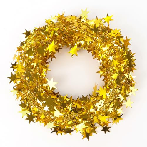 2pz 7,5m Ghirlande con Stelle, Festone Ghirlanda di fili Orpelli, Ghirlande Natalizie per Albero di Natale Camini Scale Decorazioni Addobbi Natale (Oro)