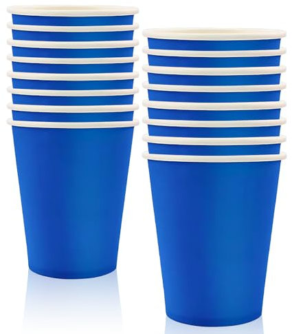 MORAINJAY 16 vasos de papel azul de 250 ml, para bodas, fiestas, bebidas frías y calientes, café, té, cumpleaños, fiestas infantiles