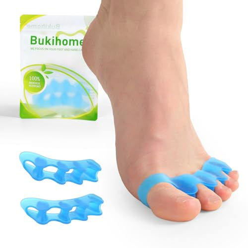 Bukihome Toe Separators, 4 Pair Soft Gel Toe Spacers to Correct Bunions, Toe Stretcher for Therapeutic Relief from Plantar Fasciitis, Foot Pain for Women & Men,Blue+S