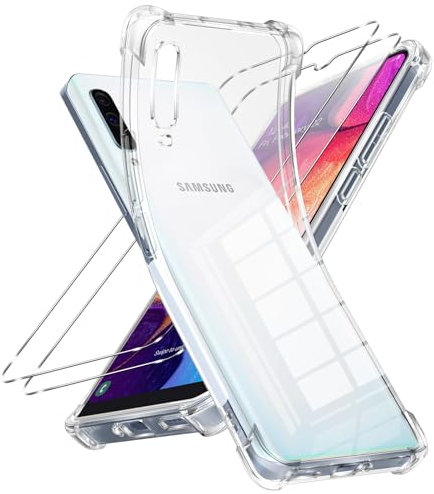Vauki Coque pour Samsung Galaxy A50 avec 2 Pièces Verre Trempé, Transparente Mince Souple TPU Silicone Étui, Antichoc Anti-Rayures Bumper Housse Protection Case pour Samsung A30s/A50s 6.4