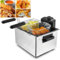 LHQYA Freidora Automática Acero Inoxidable 5L, Freidora Eléctrica 2100W con Cestillo Acero/luz Indicadora, Temperatura Regulable/Ajuste Giratorio/sondas Temperatura Duales, para Papas Fritas