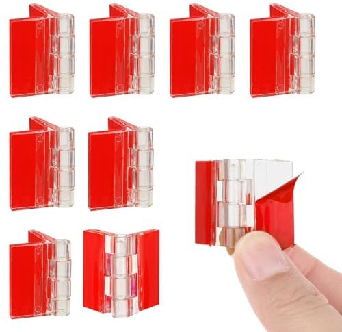 8Pcs Clear Plastic Hinges, Acrylic Small Hinges Self Adhesive Continuous Piano Hinge Folding Hinge Tools for Cabinet Aquarium Lid Furniture Display Stand Drawer Furniture DIY (35x25mm)