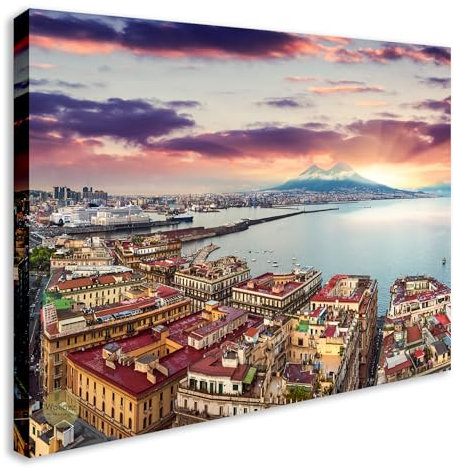 Wallazz Quadri Moderni Soggiorno Napoli, Vesuvio, Golfo, Faraglioni, Capri - 100% Made in Italy - Stampa HD su Tela Canvas - Quadro Camera da Letto - Qualità Artigianale - 60x120cm