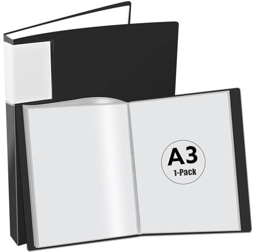Jidyllic A3 Präsentationsmappe Präsentationsbuch,40 klare Taschen Acqua Papier Schutzfolien Kunstmappe 80 Seiten Klare Präsentationsmappe für Kunstwerke, Briefe, Berichtsblätter, Dokumente