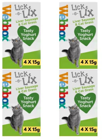 WEBBOX Lick-e-Lix Cat Treats, Liver Sausage & Cat Grass Yoghurt Snack, 4 x 15g Sachets - 1 PACK