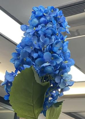 JINWOE Silk Hydrangea Artificial Flowers,2Pcs 31.5 Large Lifelike Flowers Faux Panicled Hydrangea,Long Stems Artificial Hydrangeas for Tall Vase Centerpieces Tables Bouquets Home (Dark Blue)