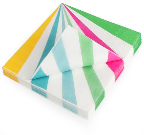 PARTY GO Servietten Geburtstag 33x33cm 24 Stück, Servietten Bunt Zirkus-Thema Einweg Papierservietten für Deko Geburtstag, Partys, karneval, Kinderparty Tischdeko Streifen