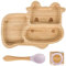 RUCUDIM Piatto per bambini con ventosa, in bambù con ventosa, piatto personalizzato con ventosa per svezzamento guidato dai bambini(Vitello)