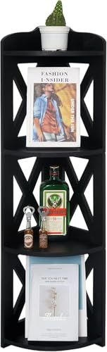 NHZ Scaffale angolare, libreria angolare in legno, libreria angolare e supporto per piante (nero, 4 ripiani)