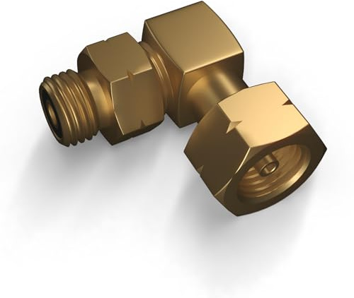 Rabenburg Winkelstück G.5 (W21.8 x 1/14 LH) auf G.12 (KLF) - 90° Adapter für Entnahmeanschluss an Großflaschen bis 33 kg - Flexibel drehbarer Gasflaschen-Anschluss für Hochdruckschlauch & Druckregler