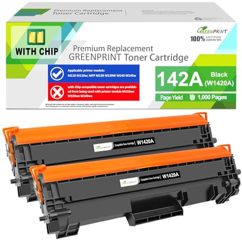 MIT CHIP 142A W1420A Kompatible Tonerkartusche 1000 Seiten Standardkapazität 2 Schwarz für H P Drucker M110 M110w M139 M139w M140 M140w【Nicht Kompatibel mit H P + Druckermodellen die auf e Enden】