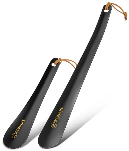 ZOMAKE Shoe Horn Long Handled, Small Shoehorn Metal | Shoe Horn for Men Women Elderly Seniors, Small Sturdy Shoe Spoon Helper Football Boot Horn Smooth with Rope, Shoe Protection
