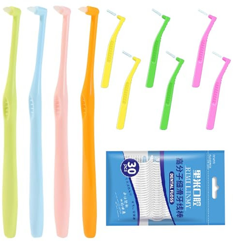 11Pcs Dental Cleaning Kit, Wisdom Toothbrush, Single Tufted Brush & Interdental Toothbrushes for Braces & Tight Spaces, Includes Slim Brushes, Angled Heads & 30 Floss Picks