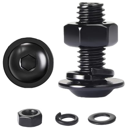 HAISHANG 10 pcs M8 x 50mm Flanged Button Head Socket Cap Bolts, Black Oxide 304 Stainless Steel Nuts and Bolts,Allen Screws,Flat & Lock Washers Assortment Sets