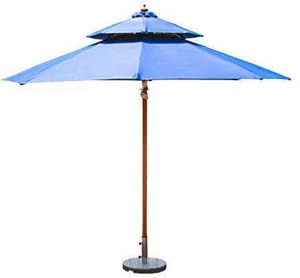 Outdoor Sonnenschatten Aluminiumlegierung Holz Getreide Sonnenschild Garten Innenhof Dach Zentrale Säule 3 Meter Außensonne Sonnenschirm Regenschirm(Blu)