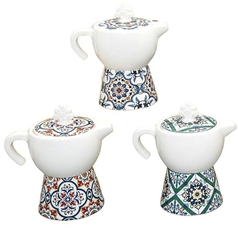 Doni Bomboniere Matrimonio 6 pz Zuccheriera Moka in Porcellana Italiana in 3 Colori Assortiti Fantasia con Maiolica Siciliana Utili Economica Sposi Nozze Comunione Cresima Originale