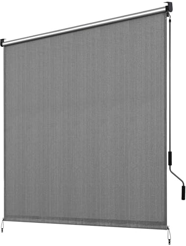 LIFERUN Senkrechtmarkise 300x240cm, HDPE-Schattentuch für Terrassenpergola | Vertikalmarkise, Balkonmarkise, Aluminiumrohr mit kabelloser Kurbelbedienung, für Balkon, errasse, Garten, Grau, 1 PCS