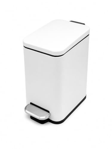 WEB2O Poubelle de Salle de Bain à Pédale 3L Blanc | Couvercle à pédale, Design carré
