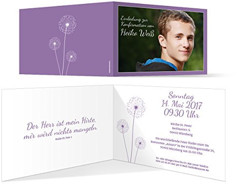 Konfirmation Einladungskarten (30 Stück) - Pusteblume in Lila - Konfirmationskarten Einladung