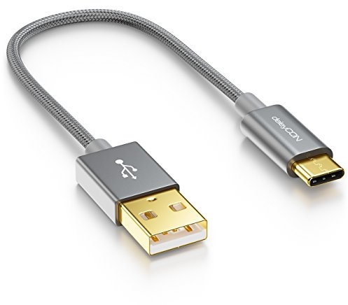 deleyCON 15cm USB-C Kabel - Ladekabel Datenkabel - Nylon + Metallstecker - USB C auf USB A - Kompatibel mit Apple Samsung Google Huawei Xiaomi Tablet Laptop PC - Grau