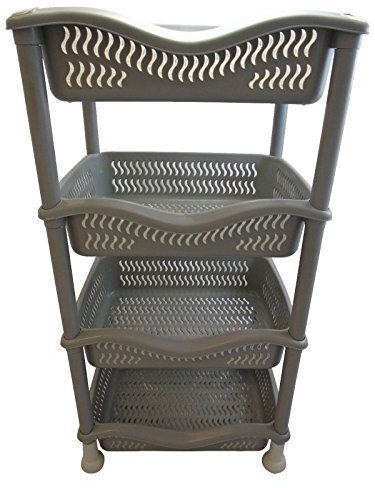 A406 4 Tier Stackable Rectangular Vegetable Rack kitchen Garage Storage Utility (Grey)