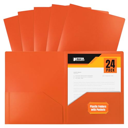 Better Office Products Aktenmappe, Kunststoff, 2 Taschen, in Briefgröße, 24 Stück 8.5 x 11 inch Orange