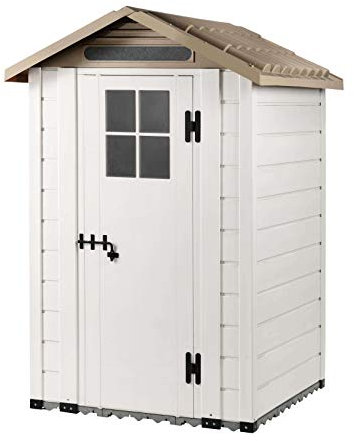 GARDIUN KSP38220 - Gartenhaus aus Kunstharz, Tuscany Evo 120, 2 m², 137 x 144 x 214 cm, Weiß/Beige